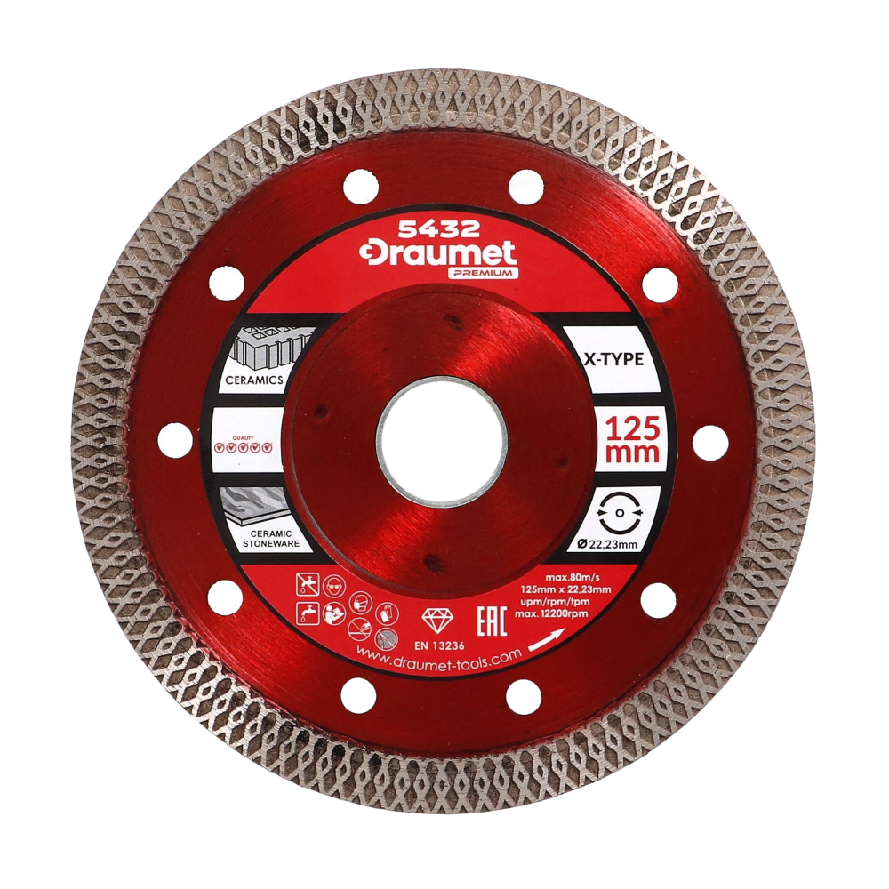 Disc profesional subtire turbo pentru taiere ceramica dura, gresie portelanata 125x1.2mm Draumet [2]