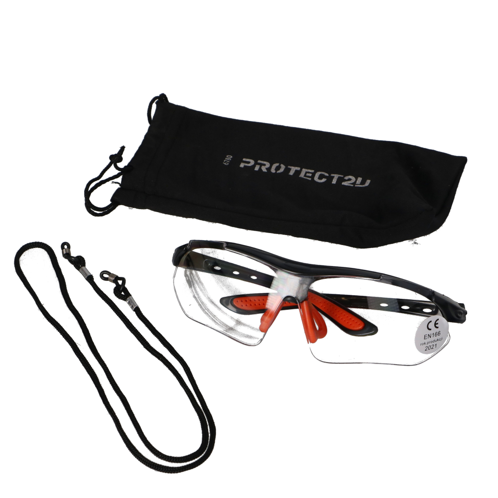 Ochelari de protectie transparenti cu snur si husa pentru protectie PROTECT2U [2]
