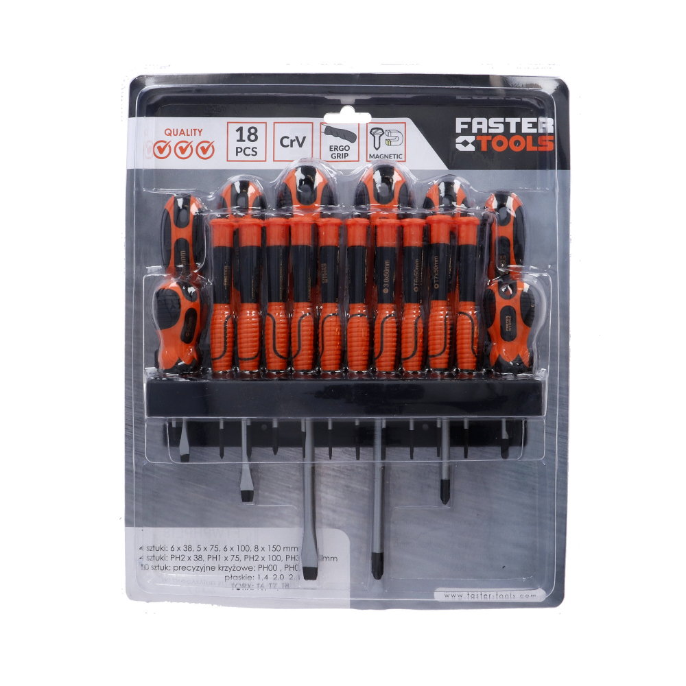Set 18 surubelnite cruce, drepte si torx cu suport Faster Tools [3]