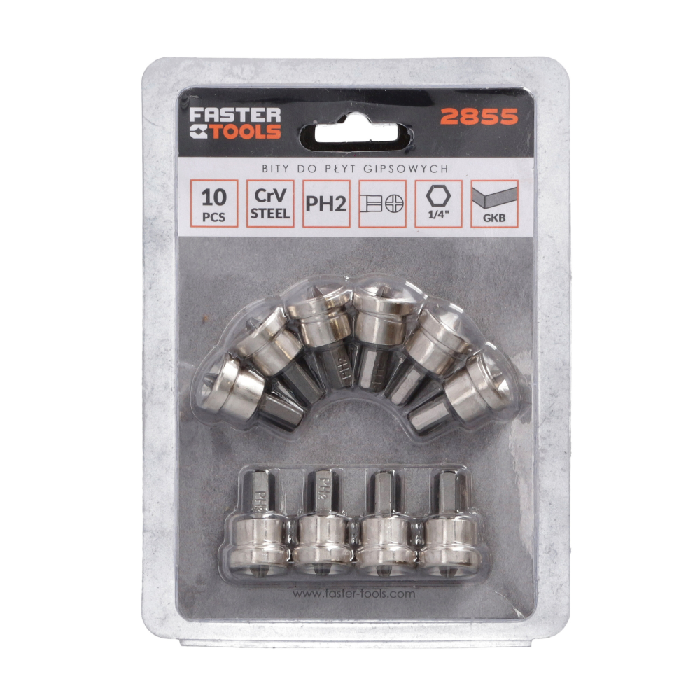 Set biti PH2 cu opritor metalici pentru rigipsari 10buc/set Faster Tools [3]