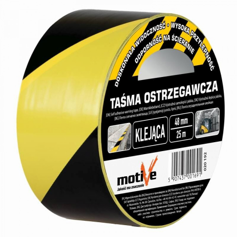 Benzi pentru avertizare - Banda adeziva de avertitzare galben-negru 48mmx25yd Inter-S
