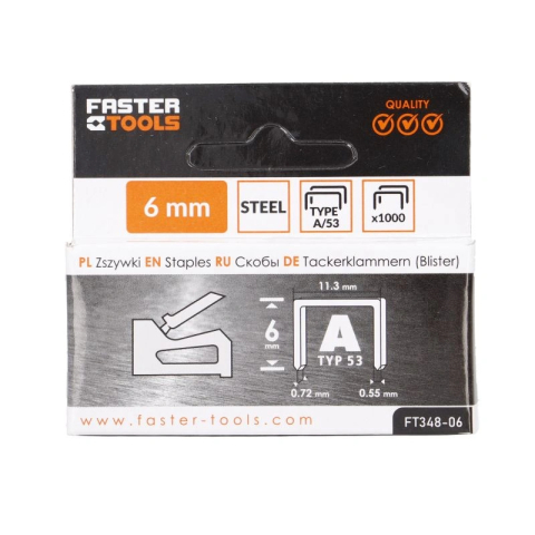 Capse pentru tapiterie 6mm tip A53 1000buc/set Faster Tools [2]