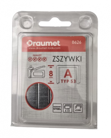 Capsatoare si capse pentru tapiterie - Capse pentru tapiterie 8mm tip A53 profesionale 1000buc/set Draumet