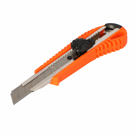 Cuttere si lame pentru cutter - Cutter universal din plastic cu sina metalica 18mm cu rotita de blocare Faster Tools