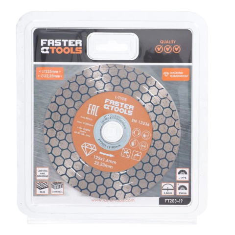 Disc diamantat fagure pentru taiere ceramica dura, gresie portelanata, piatra naturala 125x1.6mm Faster Tools L-Type [4]
