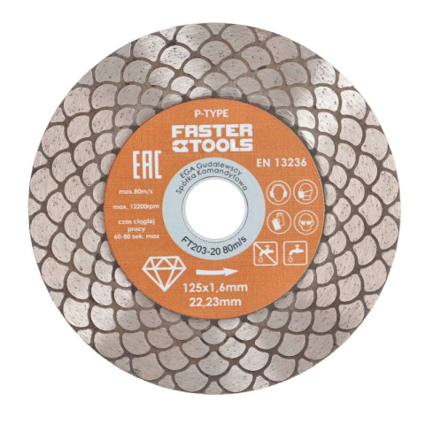 Disc diamantat fagure pentru taiere ceramica dura, gresie portelanata, piatra naturala 125x1.6mm Faster Tools P-Type [2]
