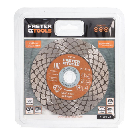 Disc diamantat fagure pentru taiere ceramica dura, gresie portelanata, piatra naturala 125x1.6mm Faster Tools P-Type [4]