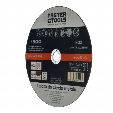 Discuri pentru taiere si polizare metal - Disc pentru taiere inox si metal 230x1.9mm Faster Tools