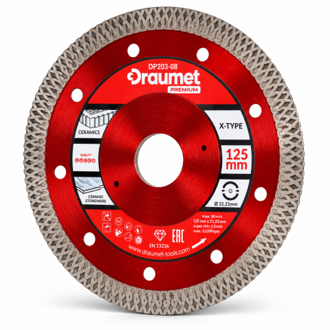 Taiere umeda si uscata - Disc profesional subtire turbo pentru taiere ceramica dura, gresie portelanata 125x1.2mm Draumet
