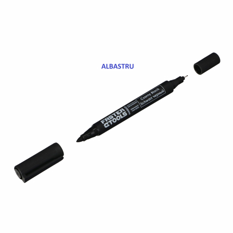 Instrumente pentru scris si trasat - Marker permanent subtire albastru cu 2 varfuri Faster Tools