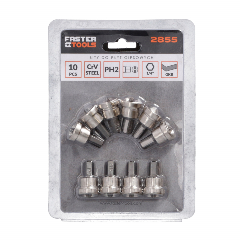 Set biti PH2 cu opritor metalici pentru rigipsari 10buc/set Faster Tools [2]