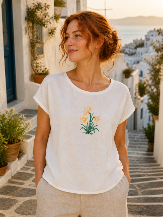 Bluză din bumbac cu broderie florală – Crina, M [5]