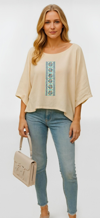 Bluză bumbac 100% cu broderie etno - lejeritate și simplitate [4]