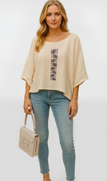 Bluză bumbac 100% cu broderie etno - lejeritate și simplitate [2]