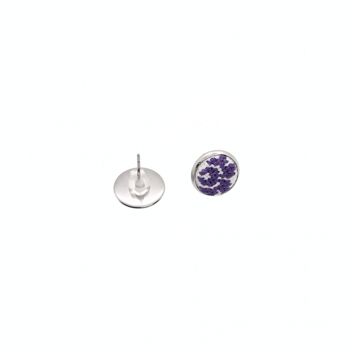 Cercei inox tip surub cu broderie florala mov, diametru 10 mm [2]