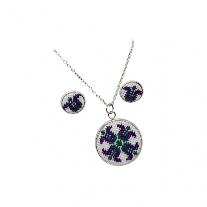 Set bijuterii broderie traditionala montate in inox [1]
