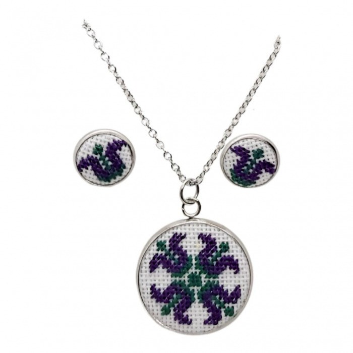 Set bijuterii broderie traditionala montate in inox [2]