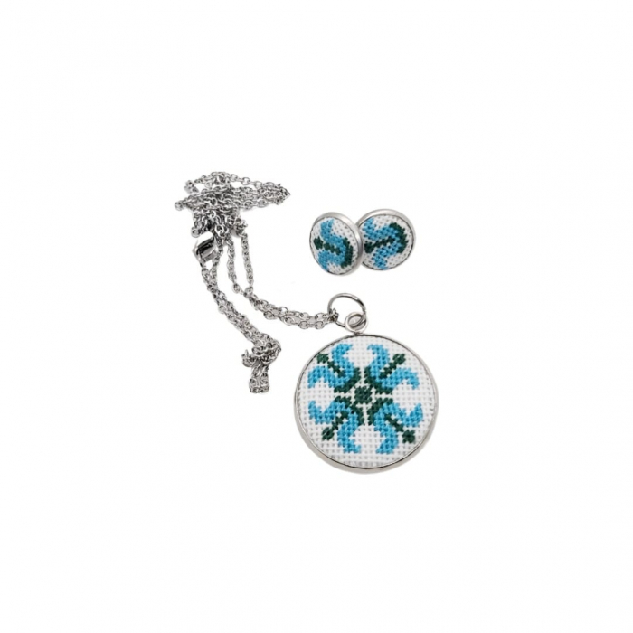 Set bijuterii broderie traditionala montate in inox [1]