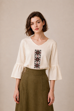 Bluze - Bluză bumbac 100% cu broderie etno - lejeritate și simplitate