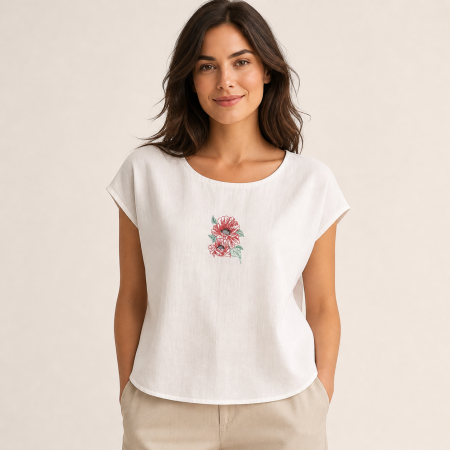 Bluză din bumbac cu broderie florală – Bella, M