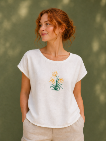 Bluză din bumbac cu broderie florală – Crina, M