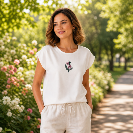 Bluză din bumbac cu broderie florală – Iris, M [3]