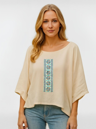 Bluze - Bluză bumbac 100% cu broderie etno - lejeritate și simplitate