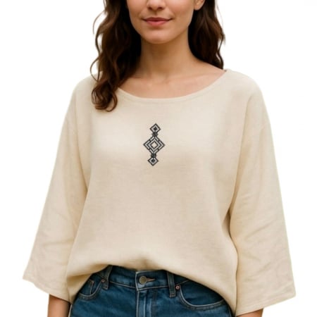 Bluze - Bluză bumbac 100% cu broderie etno - lejeritate și simplitate