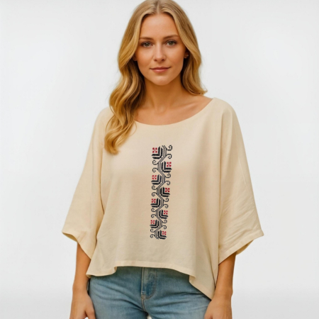 Bluze - Bluză bumbac 100% cu broderie etno - lejeritate și simplitate