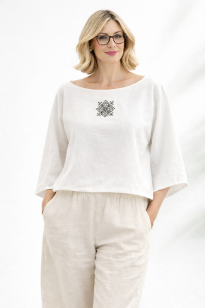 Bluze - Bluză bumbac 100% cu broderie etno - lejeritate și simplitate