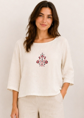 Boho - Bluză bumbac 100% cu broderie etno - lejeritate și simplitate