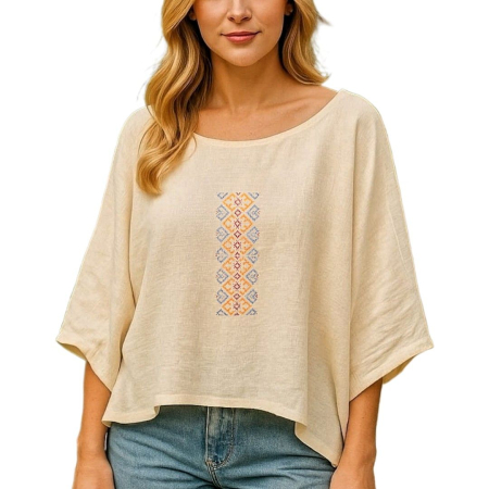 Bluze - Bluză bumbac 100% cu broderie etno - lejeritate și simplitate