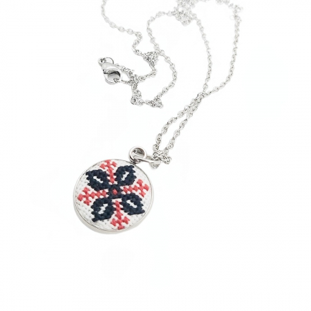 Coliere - Colier lant inox cu broderie