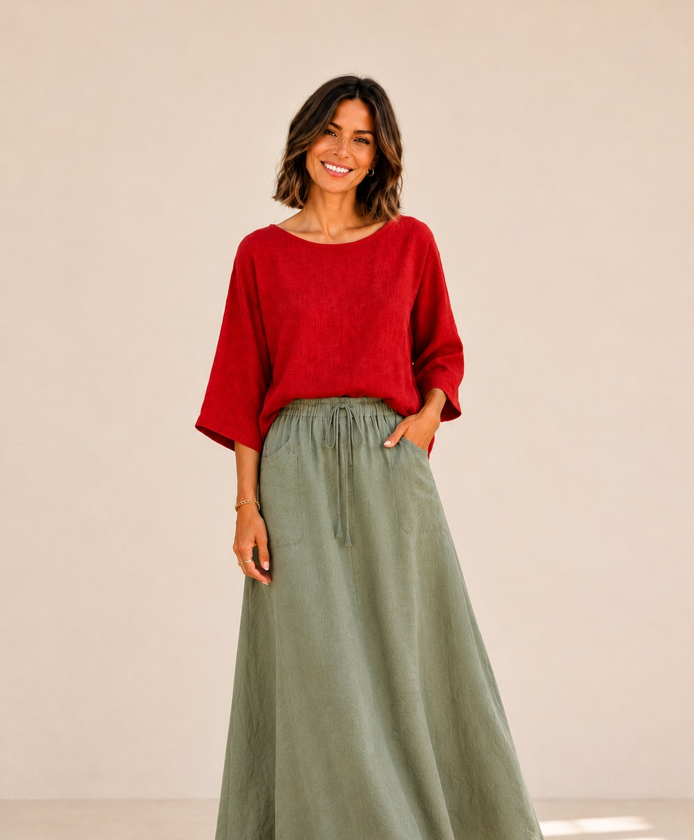 Bluza Linen din in, Rosu Mac, M