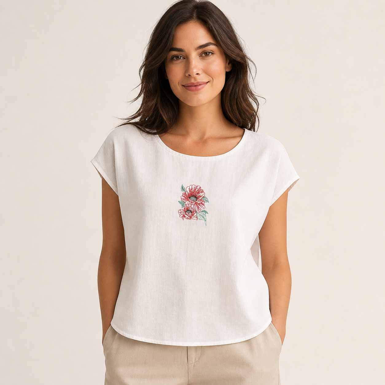 Bluza din bumbac cu broderie florala - Bella, M