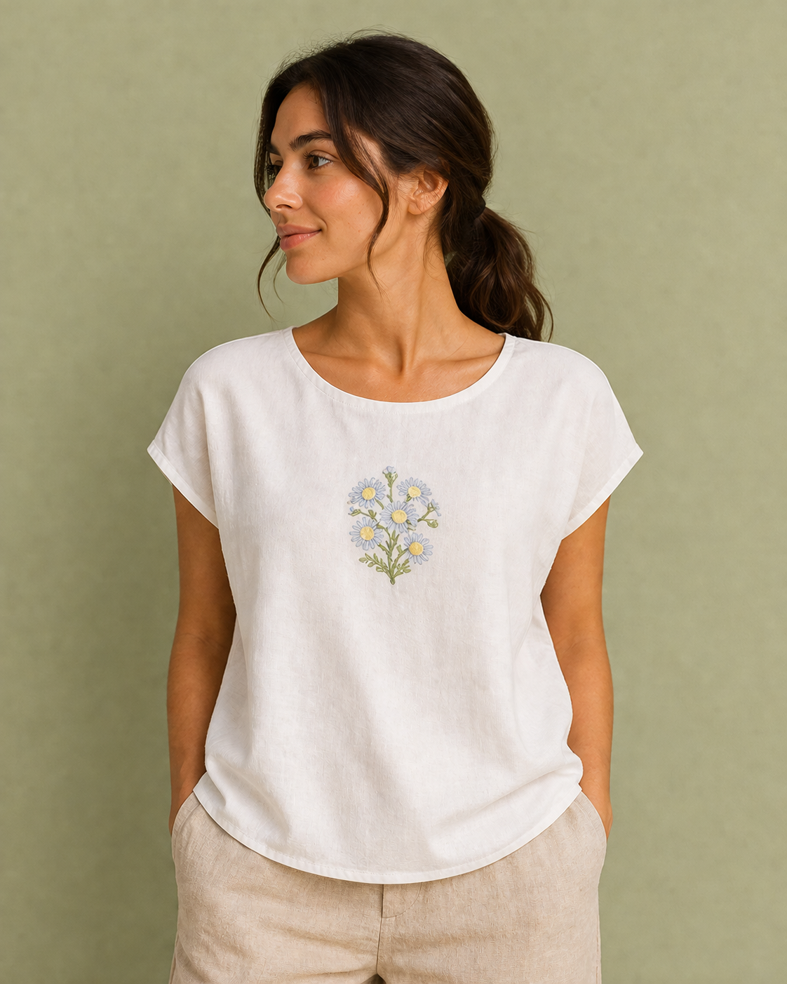 Bluza din bumbac cu broderie florala - Daisy, S