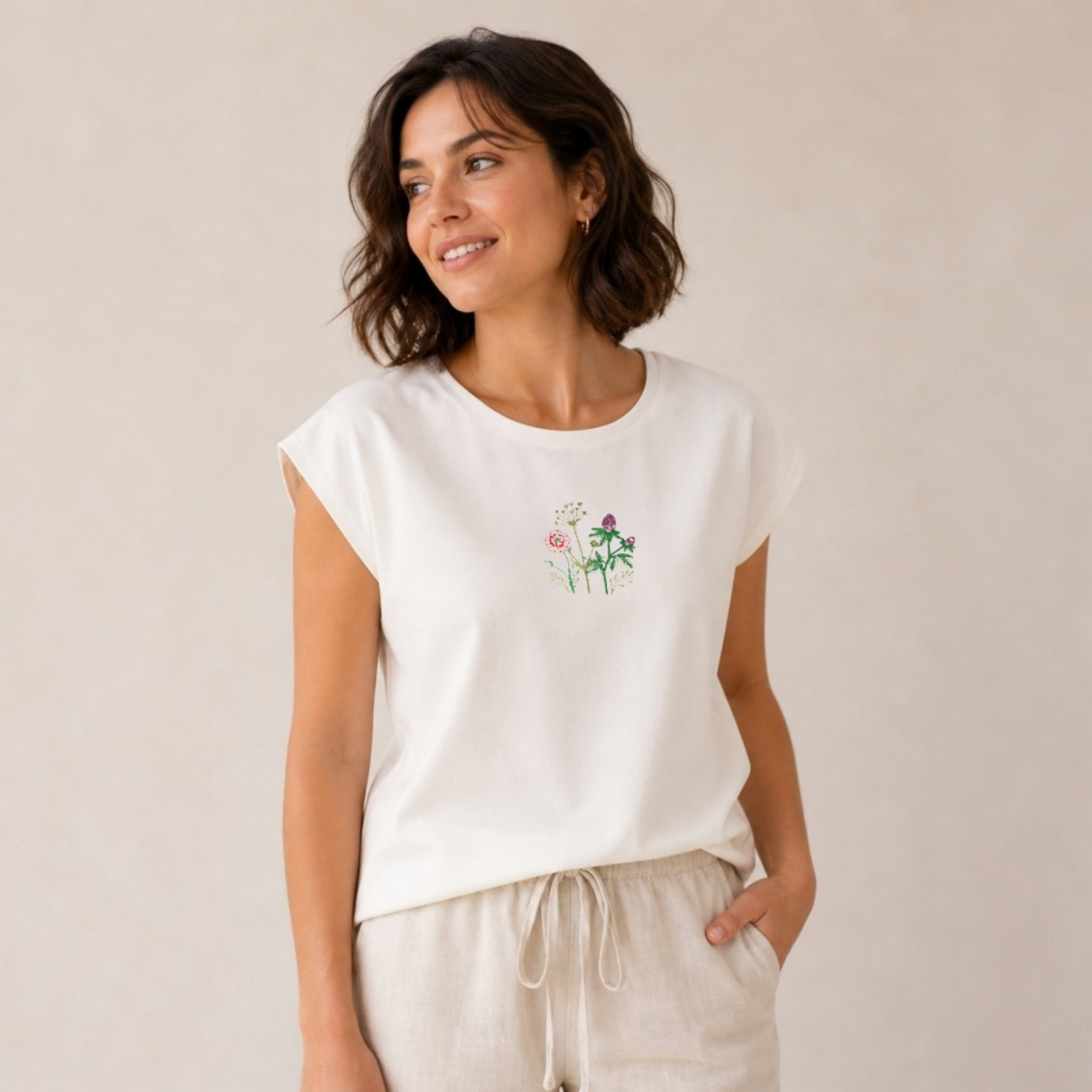 Bluza din bumbac cu broderie florala - Elena, S