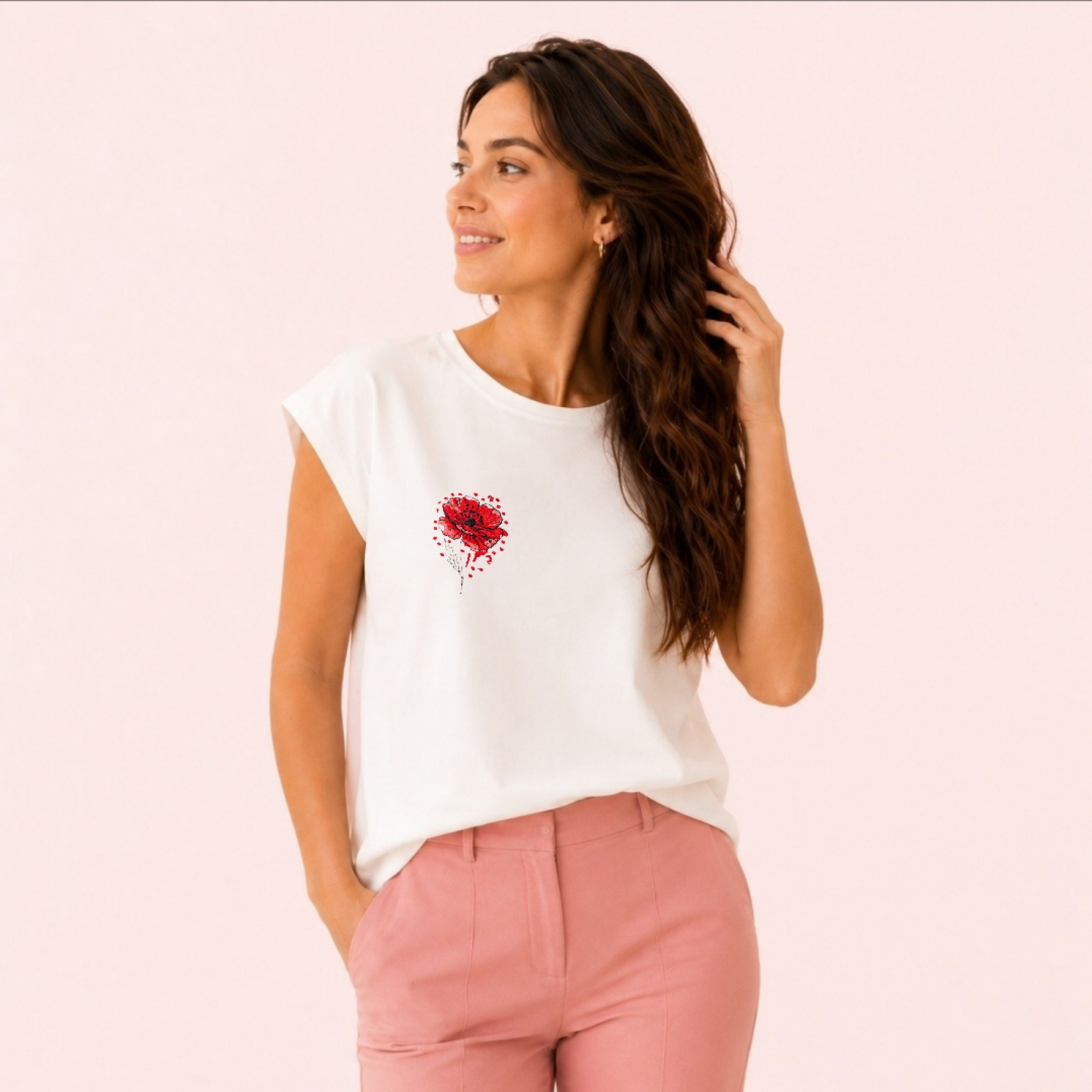 Bluza din bumbac cu broderie florala - Poppy-season, M