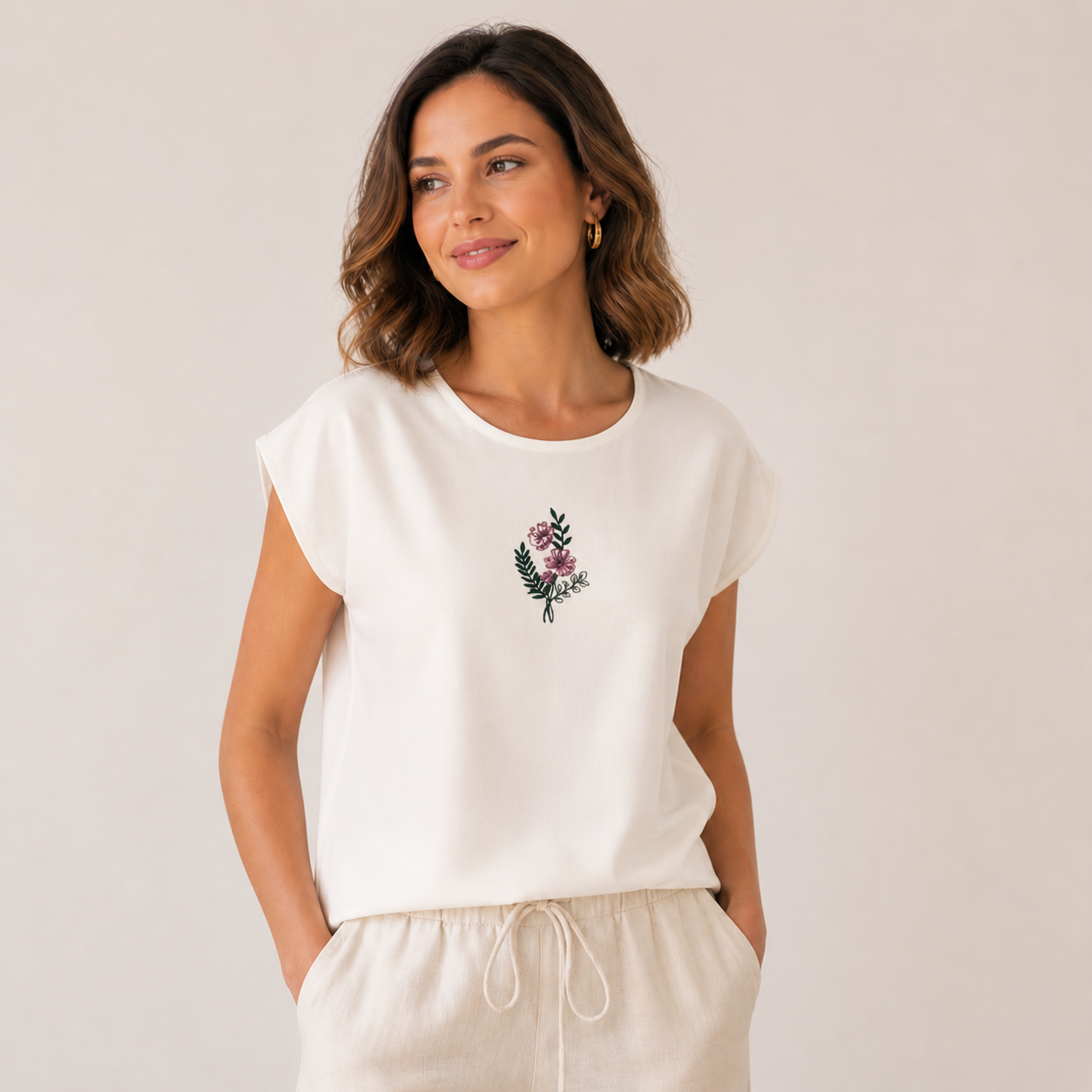 Bluza din bumbac cu broderie florala - Iris, M