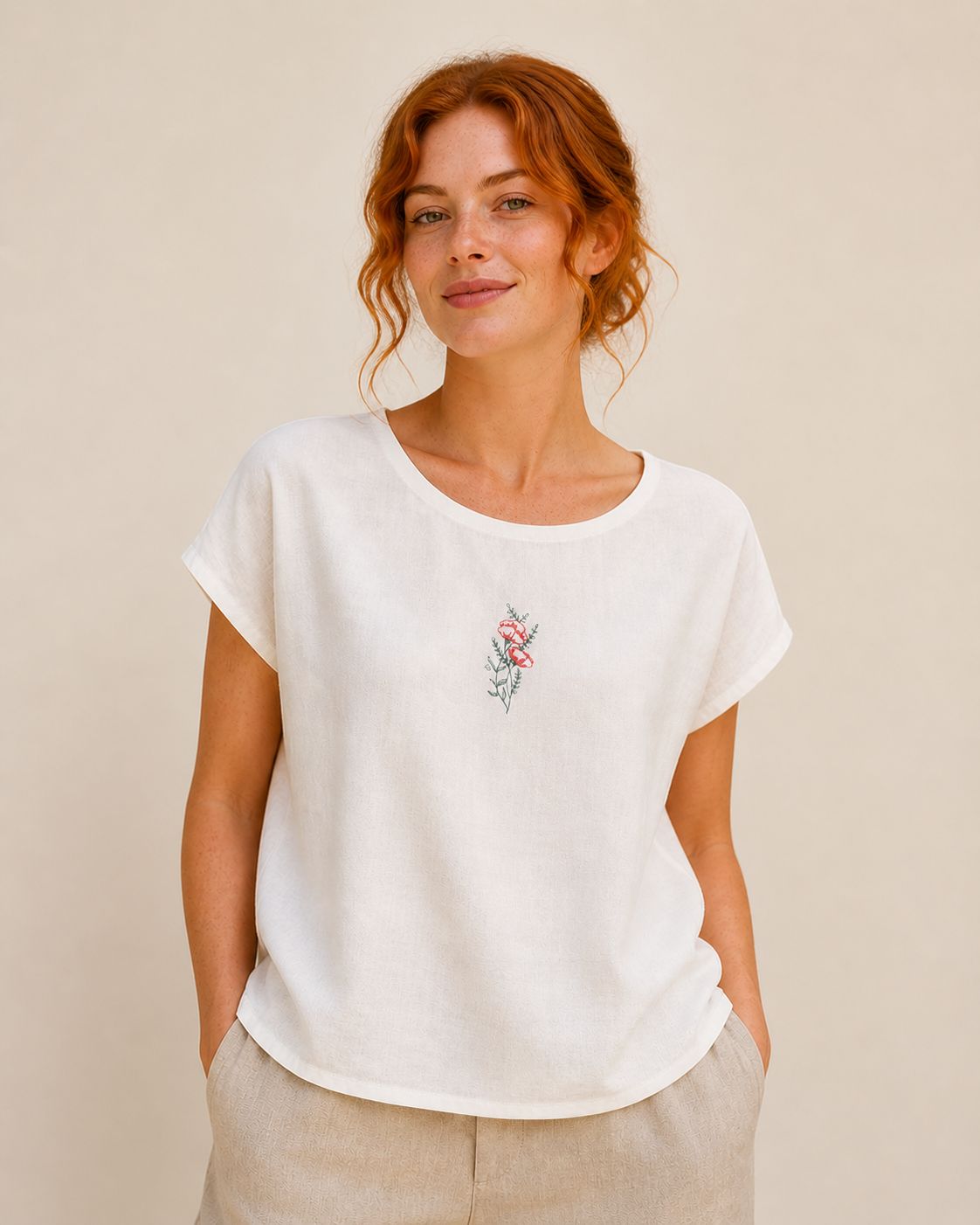 Bluza din bumbac cu broderie florala - Marci, L