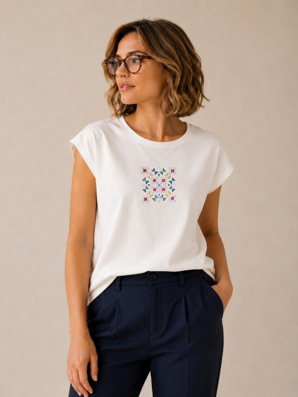 Bluza din bumbac cu broderie inspiratie etno - Buchet de camp, S