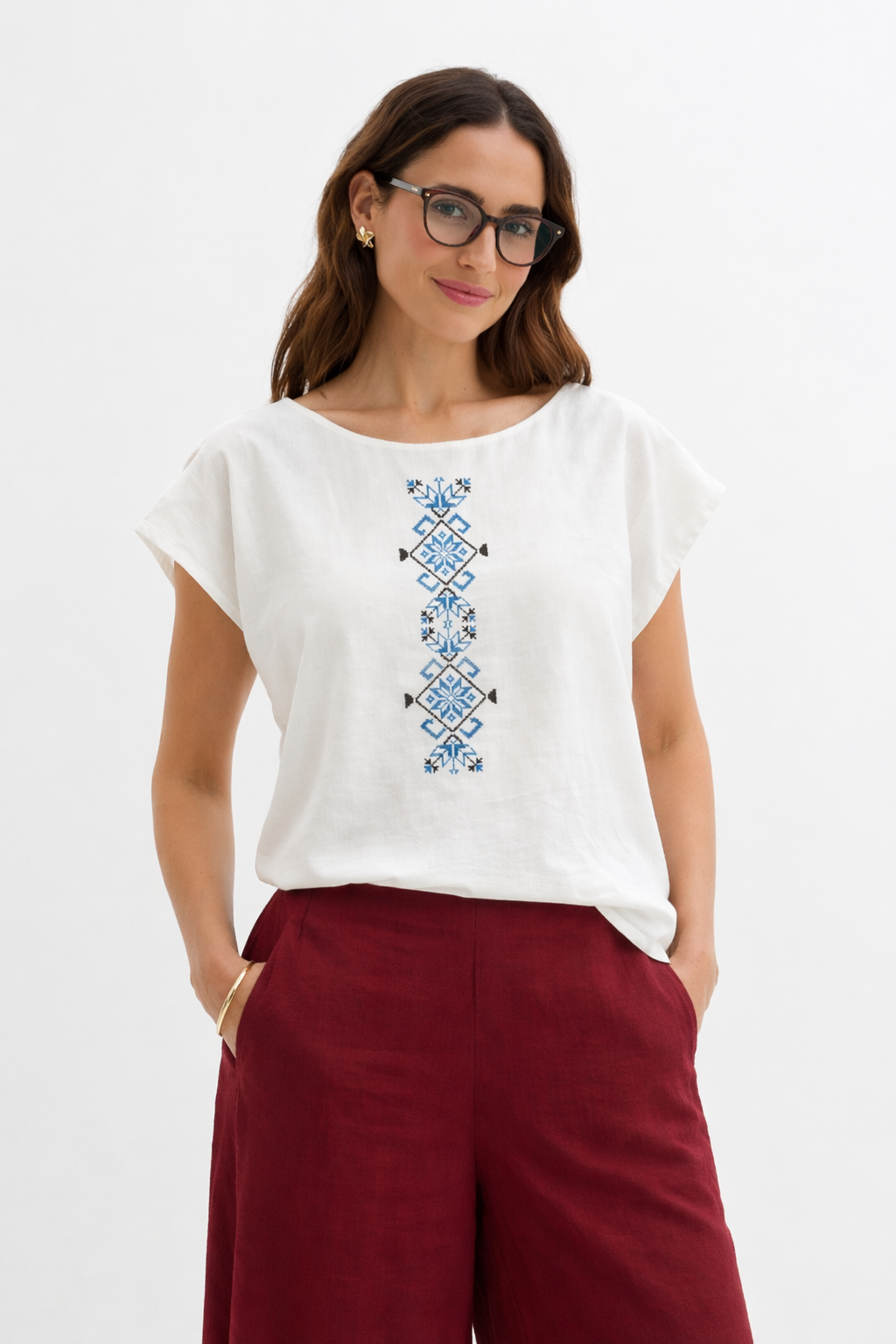 Bluza din bumbac cu broderie inspiratie etno - Carare spornica, M