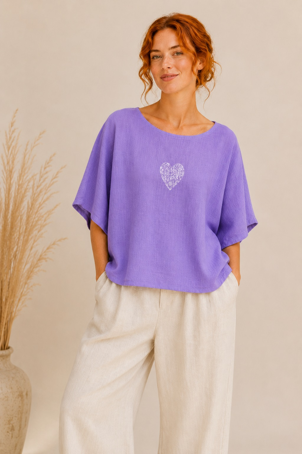 Bluza Linen din in, Inima Lila, M