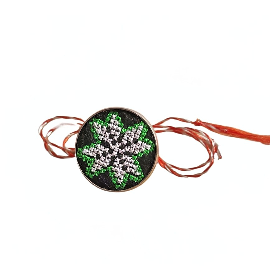 Brosa de inox cu broderie traditionala model stea Verde