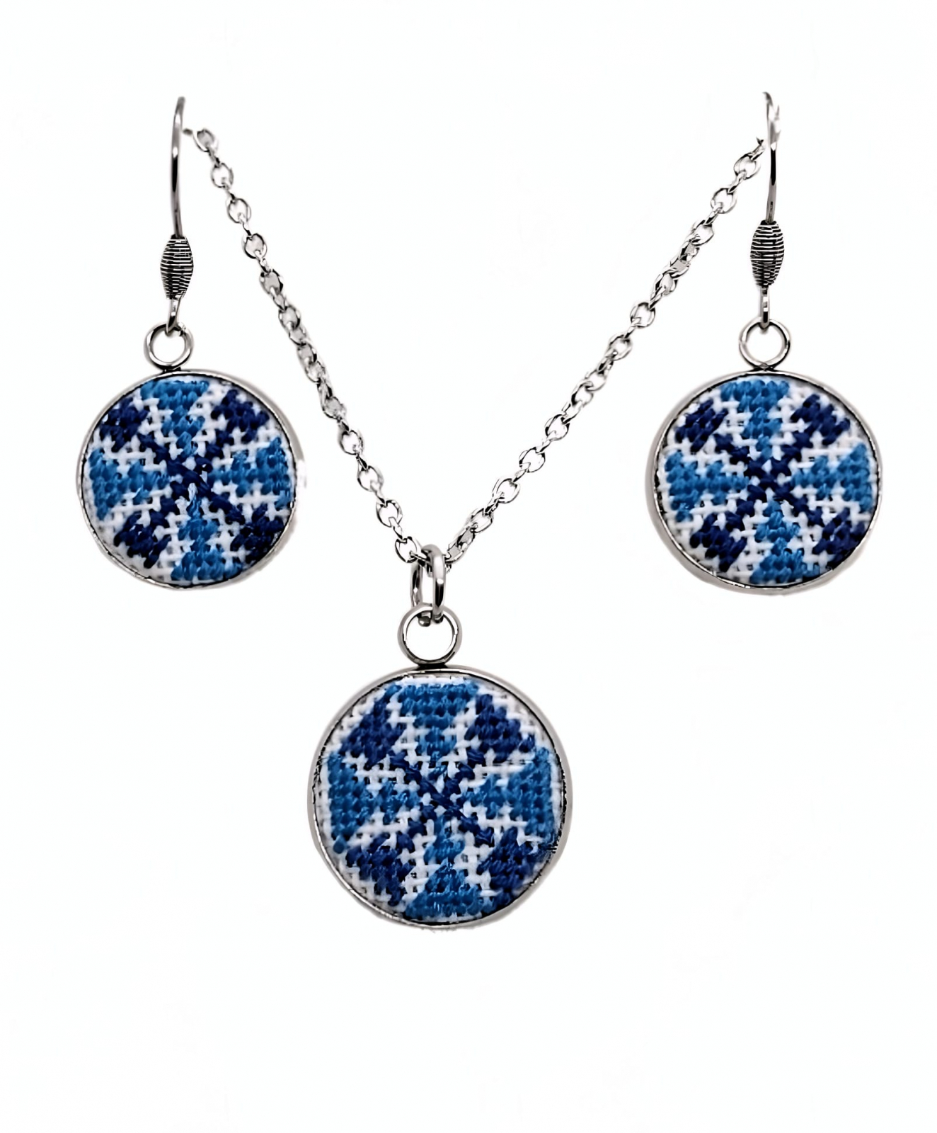 Set bijuterii inox broderie traditionala model   moara apa   Albastru