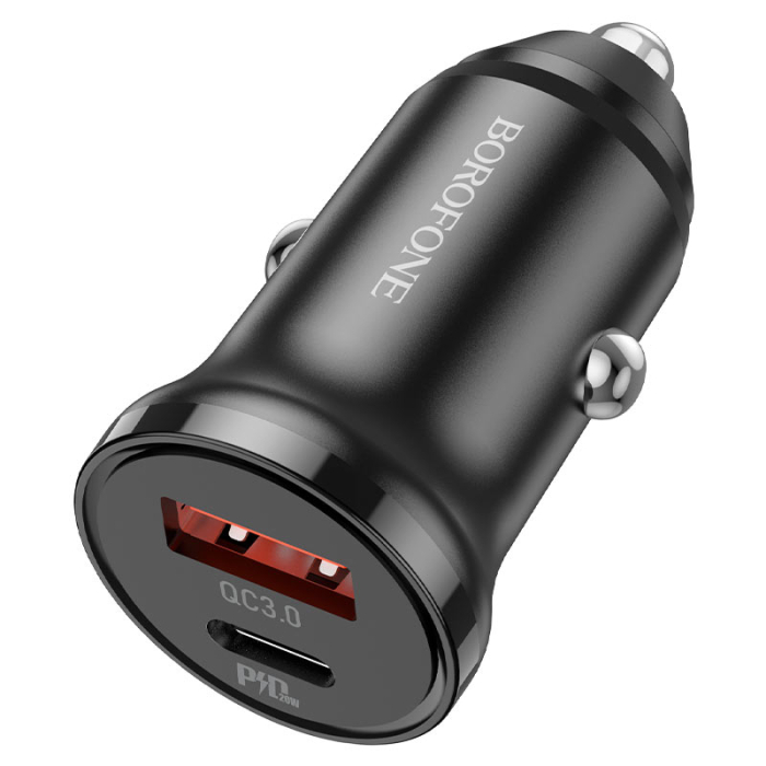 Adaptor auto PD20W + QC3.0, Borofone BZ18A, negru [1]