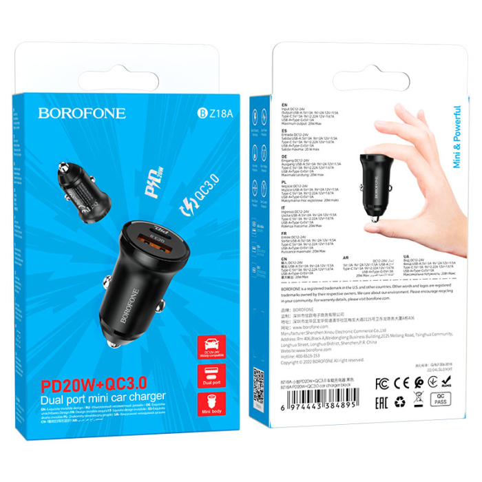 Adaptor auto PD20W + QC3.0, Borofone BZ18A, negru [3]