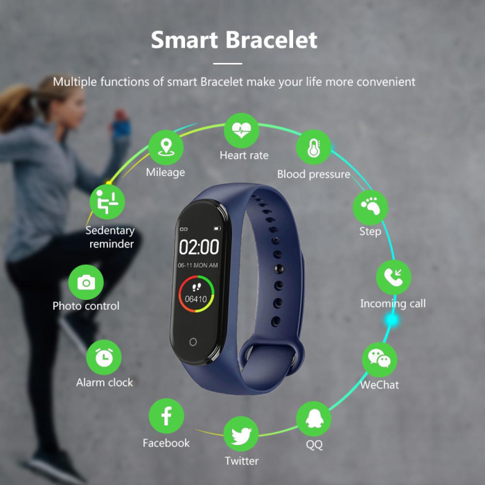 Bratara fitness M6, ecran color HD, bluetooth, monitorizare somn/ritm cardiac/saturatie oxigen/tensiune arteriala, curea neagra [3]