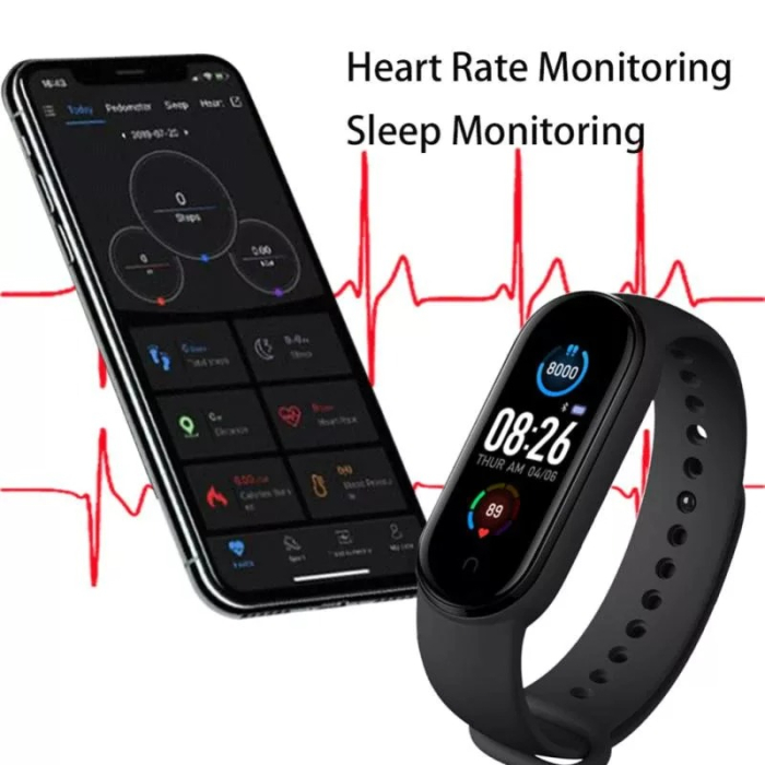 Bratara fitness M6, ecran color HD, bluetooth, monitorizare somn/ritm cardiac/saturatie oxigen/tensiune arteriala, curea neagra [6]
