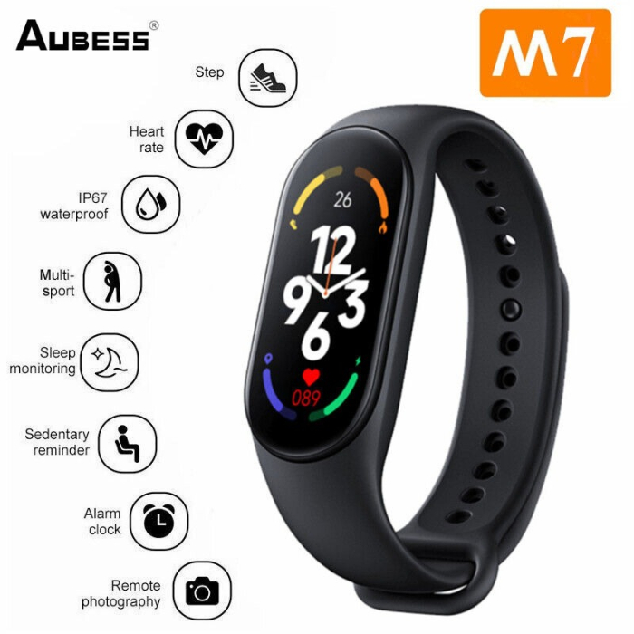 Bratara fitness M7, ecran color HD, bluetooth, monitorizare somn/ritm cardiac/saturatie oxigen/tensiune arteriala, curea roz [2]